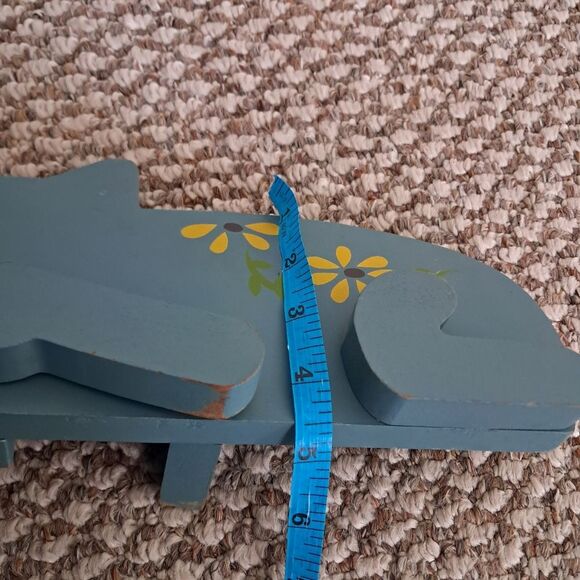 Blue Painted Wooden Resting Cat Decor Folk Art - Picture 6 of 7